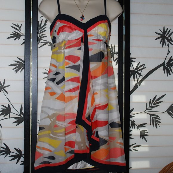 BCBGMaxazria Cascade Silk Scarf Mini Dress Size 2 Poppy Combo Sweetheart - Picture 3 of 11